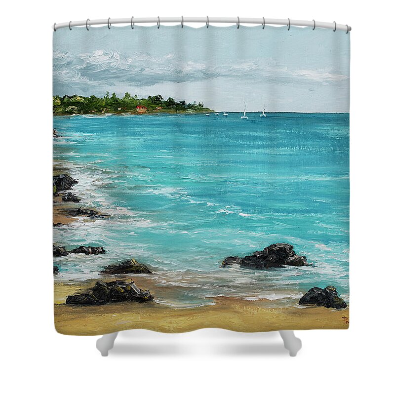 Landscape Shower Curtain featuring the painting Hanakao'o Beach by Darice Machel McGuire
