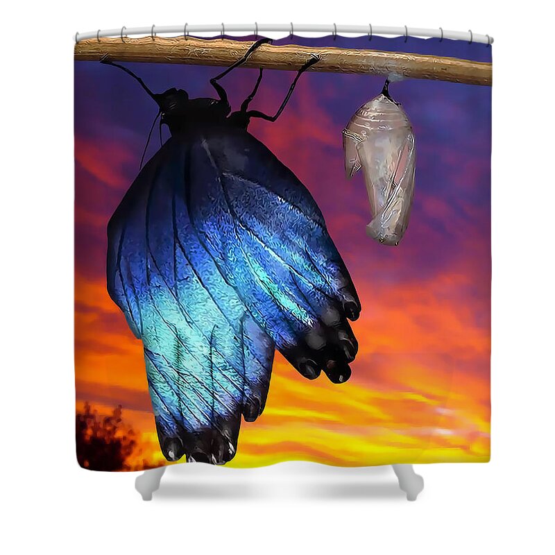  Shower Curtain featuring the digital art Hand Butterfly by Paul Scearce