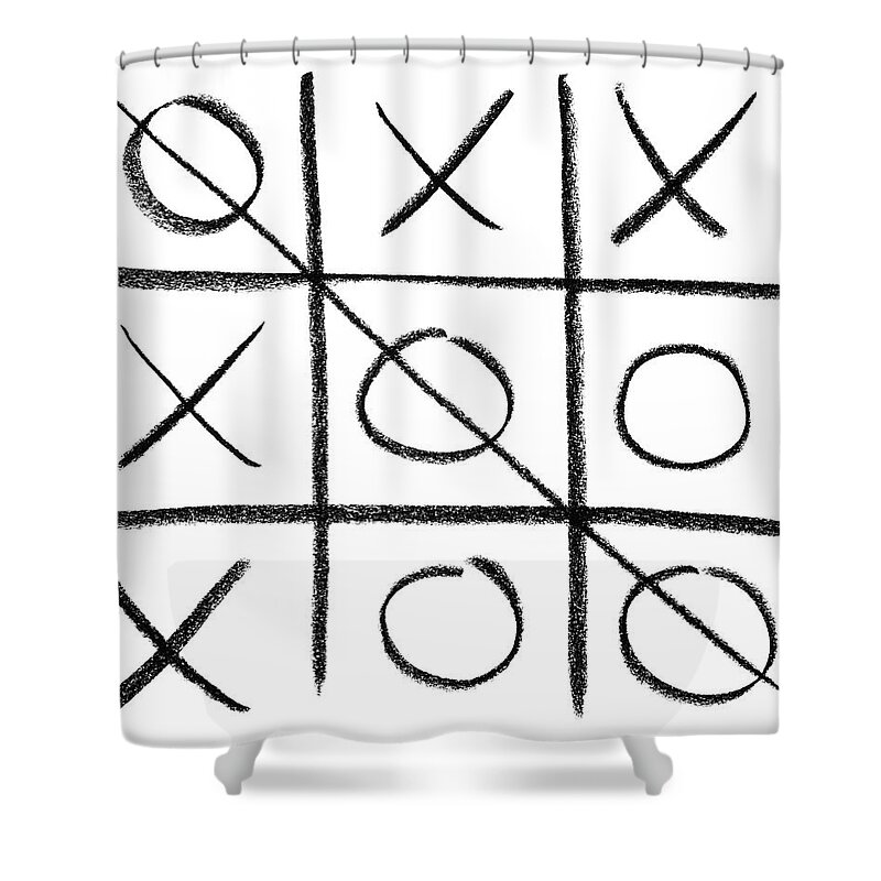 Noughts And Crosses Shower Curtain featuring the photograph Hand-drawn tic-tac-toe game by GoodMood Art