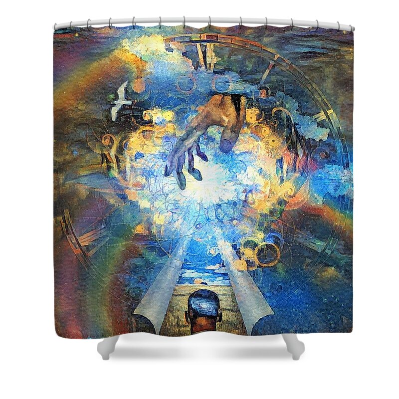 Time Shower Curtain featuring the digital art Hands of God by Bruce Rolff