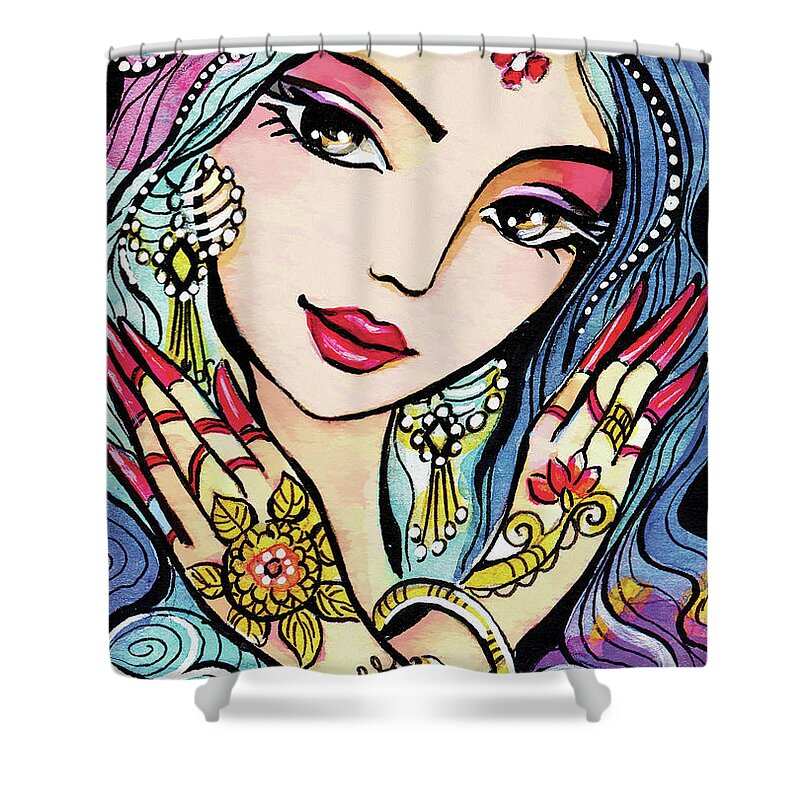 Indian Woman Shower Curtain featuring the painting Hands of India by Eva Campbell