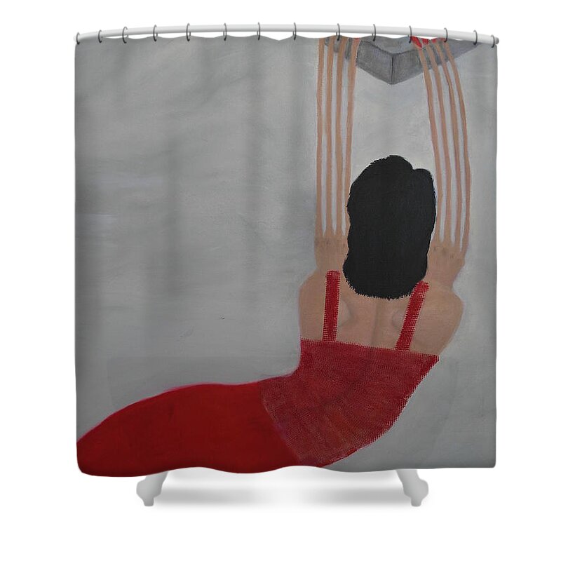 A-fine-art-oil-painting Shower Curtain featuring the painting Hanging On A Prayer by Catalina Walker