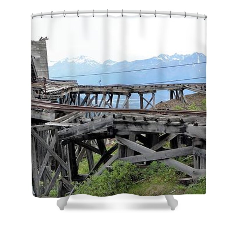 Ore Car Shower Curtain featuring the photograph Hanging On by Ronald Bissett