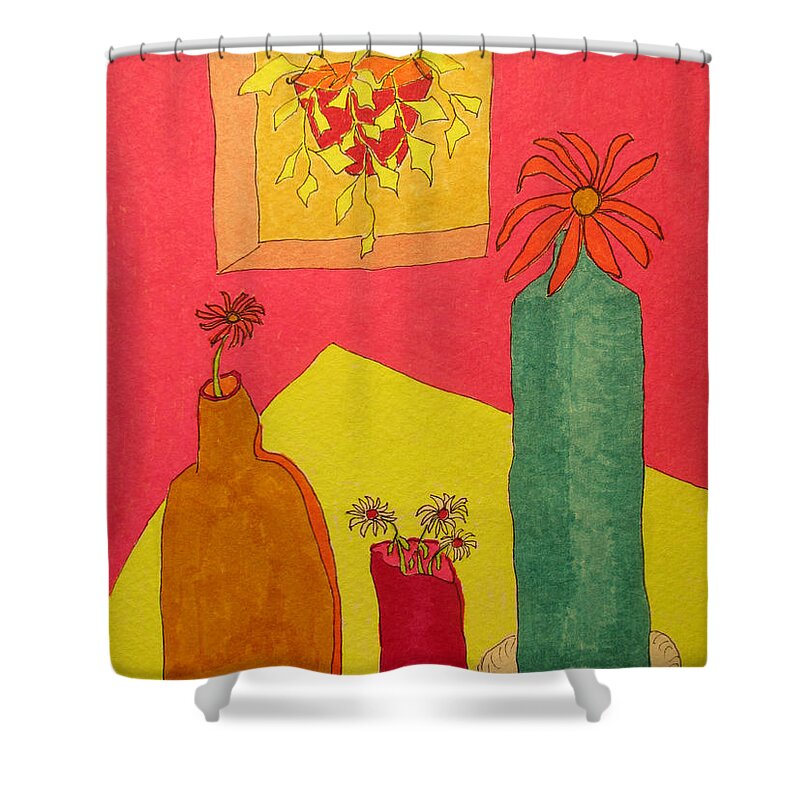 Hagood Shower Curtain featuring the painting Hanging Plant And 3 On Table by Lew Hagood