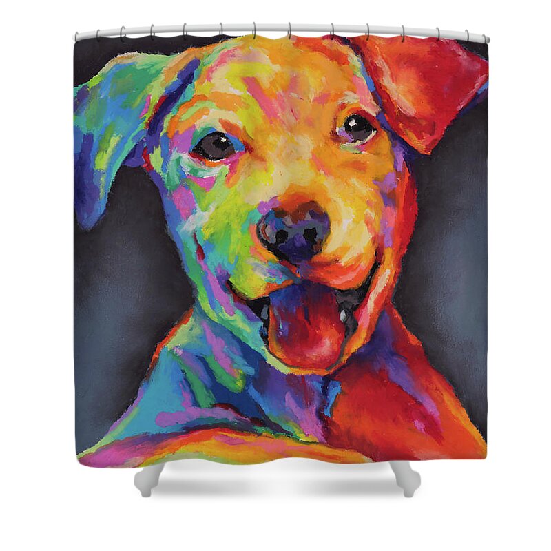 Dog Shower Curtain featuring the painting Hap by Stephen Anderson