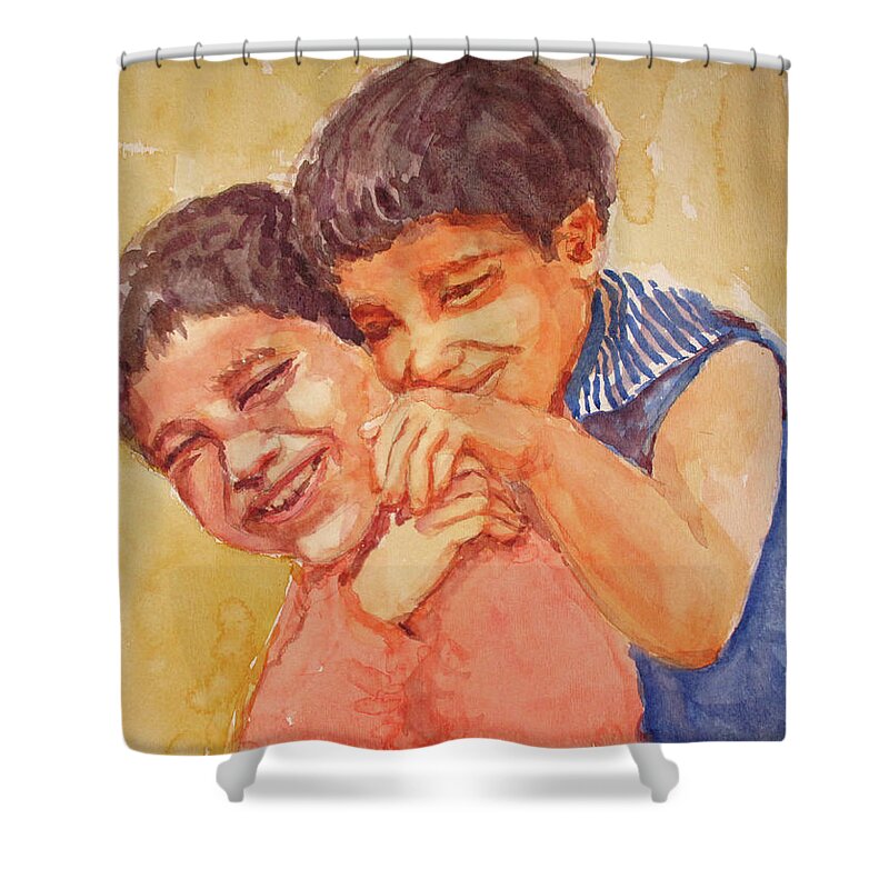 Happy Children Shower Curtain featuring the painting Happiness by Asha Sudhaker Shenoy