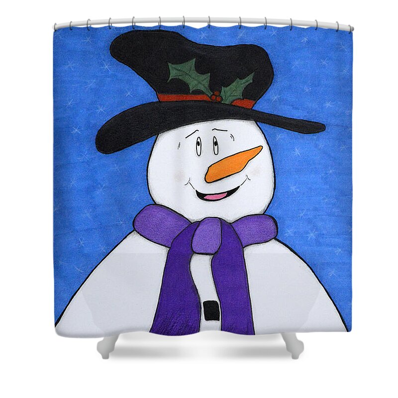 Snowman Shower Curtain featuring the drawing Happiness Snowman by Lisa Blake