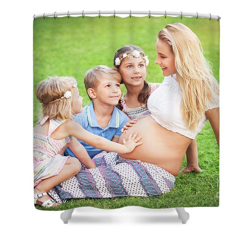 Baby Shower Curtain featuring the photograph Happy big family by Anna Om