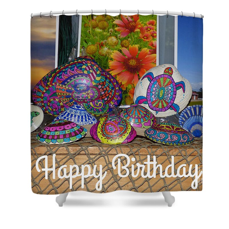 Shells Shower Curtain featuring the photograph Happy Birthday Shells by Jean Wright