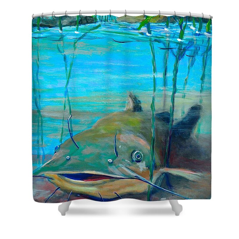 Catfish Shower Curtain featuring the painting Happy Catfish by Jeanette Jarmon