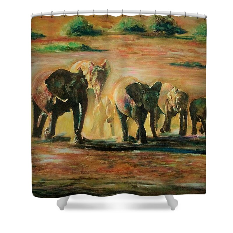 Asian Shower Curtain featuring the painting Happy family by Khalid Saeed