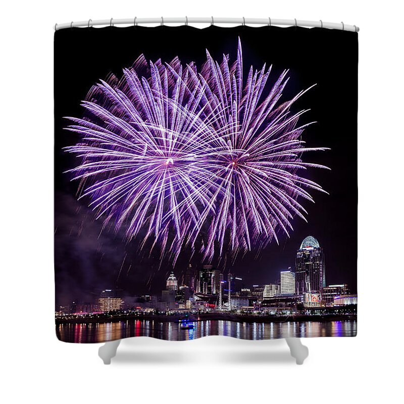 Fireworks Shower Curtain featuring the photograph Happy Fourth Cincinnati by Keith Allen