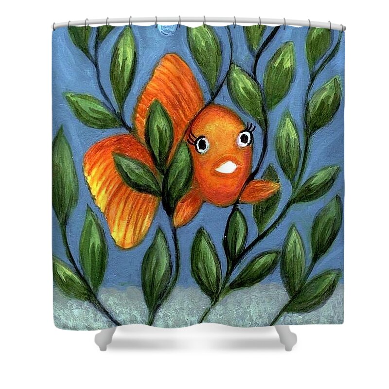 Goldfish Shower Curtain featuring the painting Happy Goldfish by Sandra Estes