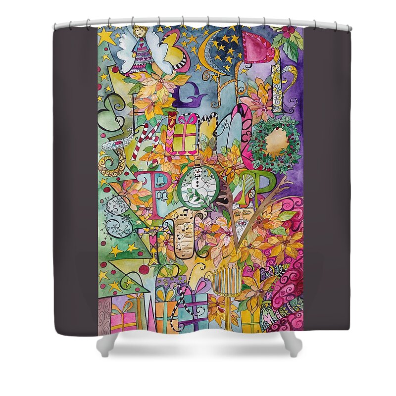 Alphabet Shower Curtain featuring the painting Happy Holidays by Claudia Cole Meek