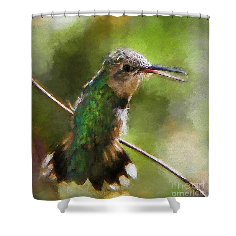 Hummingbird Shower Curtain featuring the painting Happy Hummingbird by Tina LeCour