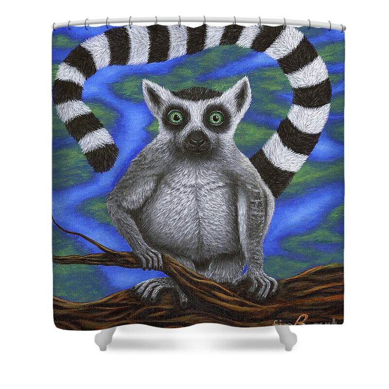 Lemur Shower Curtain featuring the painting Happy Lemur by Rebecca Parker