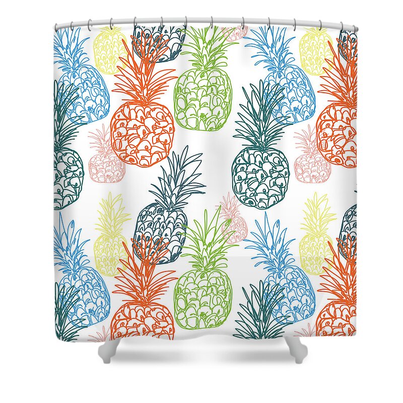 Pineapple Shower Curtain featuring the digital art Happy Pineapple- Art by Linda Woods by Linda Woods