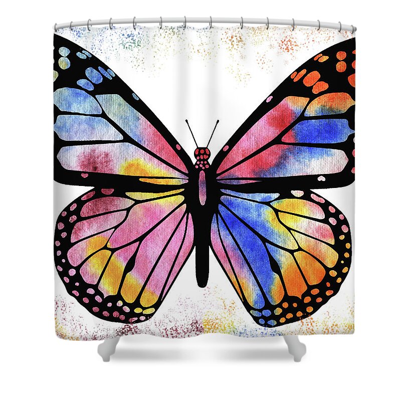 Rainbow Butterfly Shower Curtain featuring the painting Happy Rainbow Butterfly by Irina Sztukowski