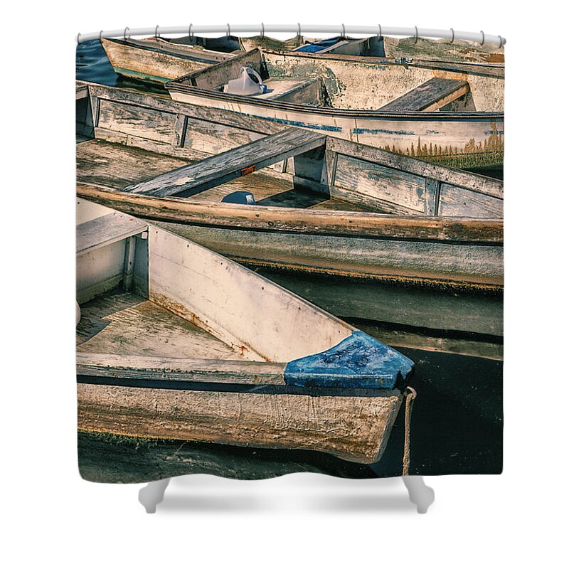 Boats Shower Curtain featuring the photograph Harbor Boats by Timothy Johnson