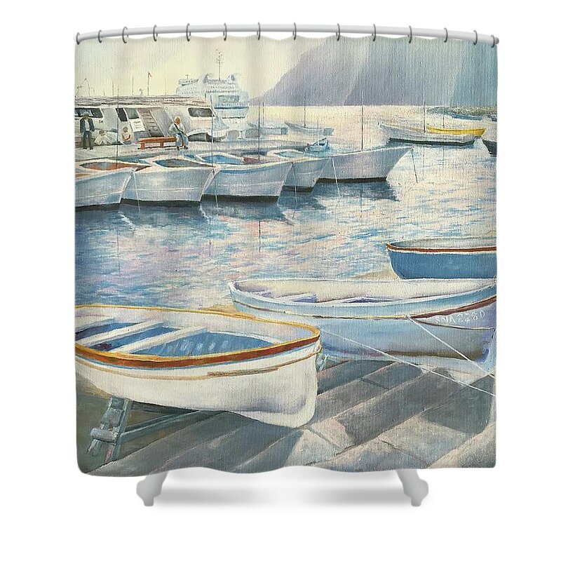 Capri Shower Curtain featuring the painting Harbor of Capri by ML McCormick