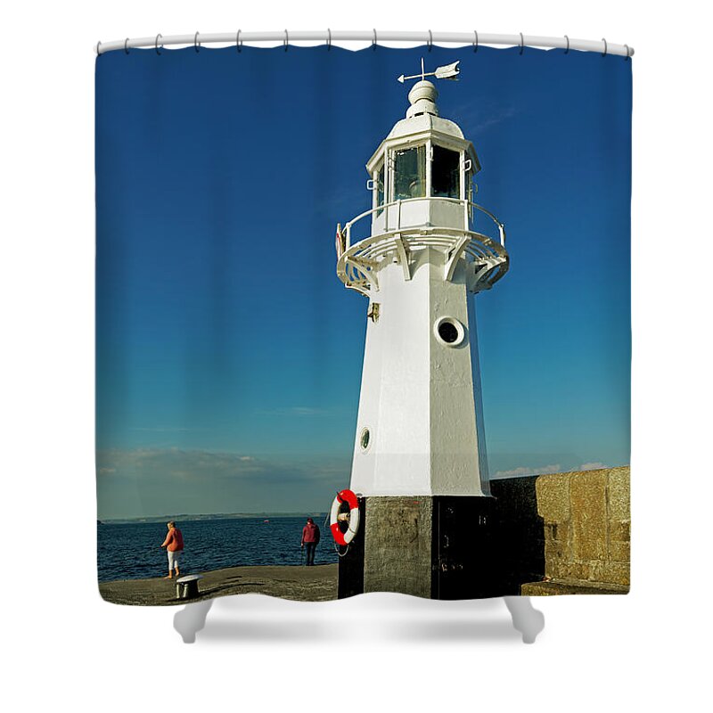 Britain Shower Curtain featuring the photograph Harbour Lighthouse - Mevagissey by Rod Johnson