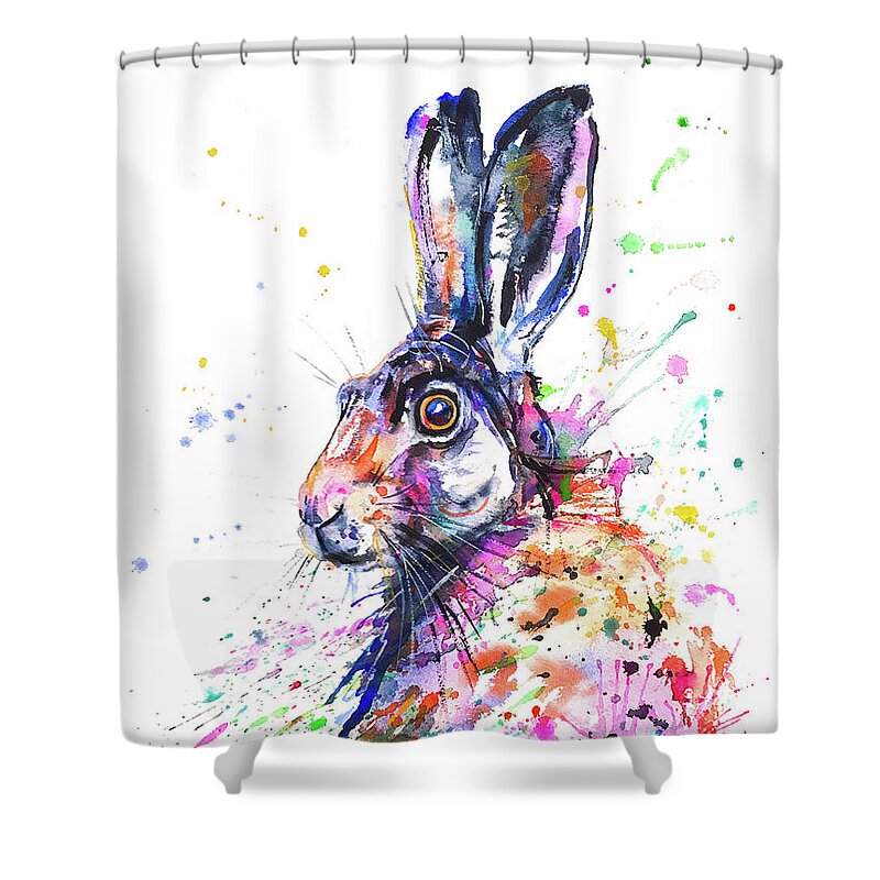 Hare Shower Curtain featuring the painting Hare in Grass by Zaira Dzhaubaeva