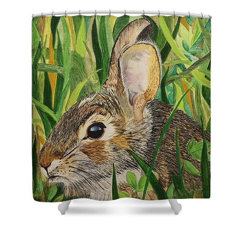 Rabbit Shower Curtain featuring the painting Hare's Breath by Sonja Jones