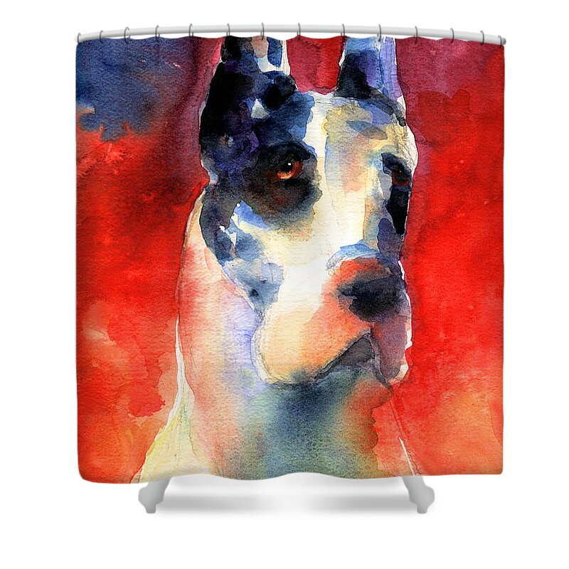Great Dane Painting Shower Curtain featuring the painting Harlequin Great dane watercolor painting by Svetlana Novikova