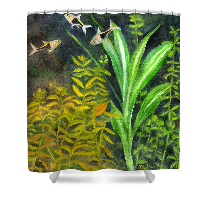 Aquarium Shower Curtain featuring the painting Harlequin Rasboras by FT McKinstry