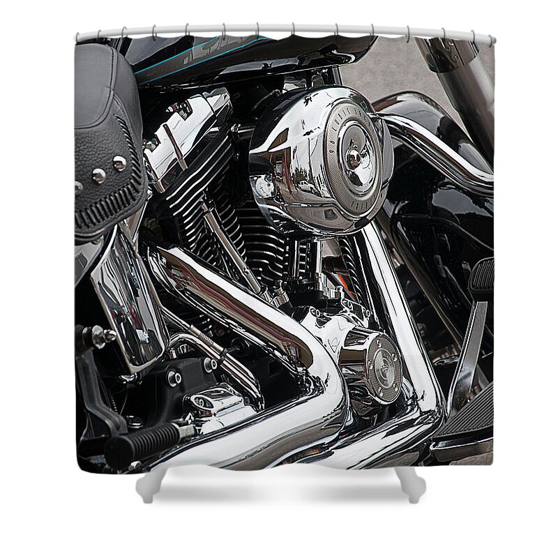 Harley Shower Curtain featuring the photograph Harley Chrome by Brian Kinney