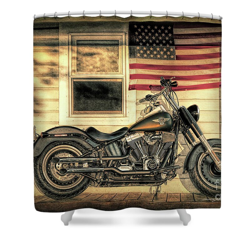 Harley Davidson Shower Curtain featuring the photograph Harley Davidson Fat Boy by George Robinson