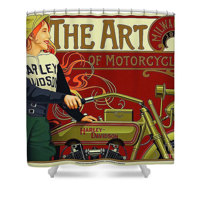 Harley Shower Curtain featuring the digital art Harley Poster 1917 by Steven Parker