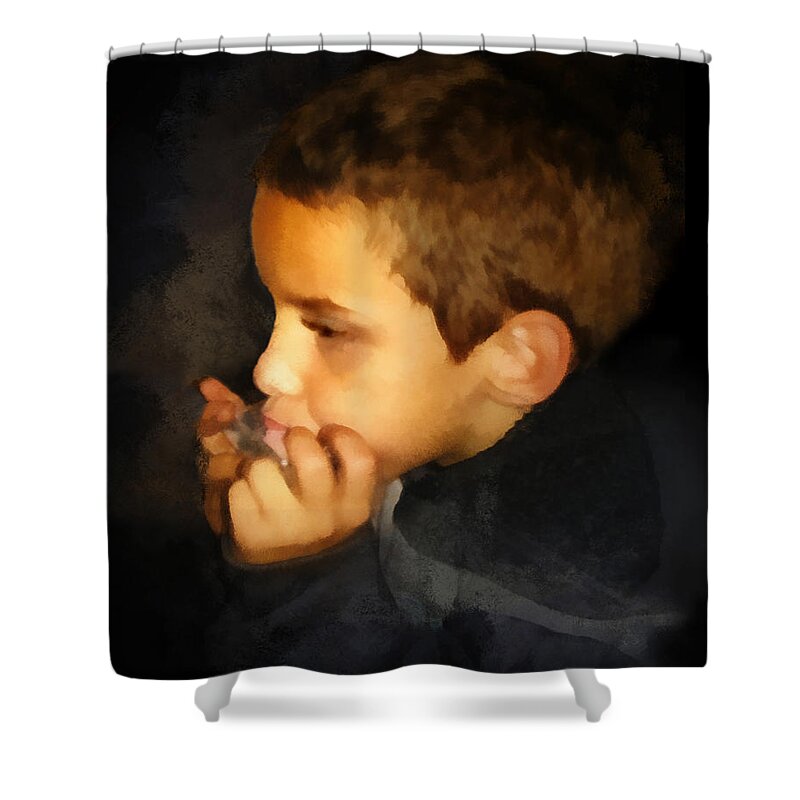 Harmonica Shower Curtain featuring the digital art Harmonica Player by Frances Miller