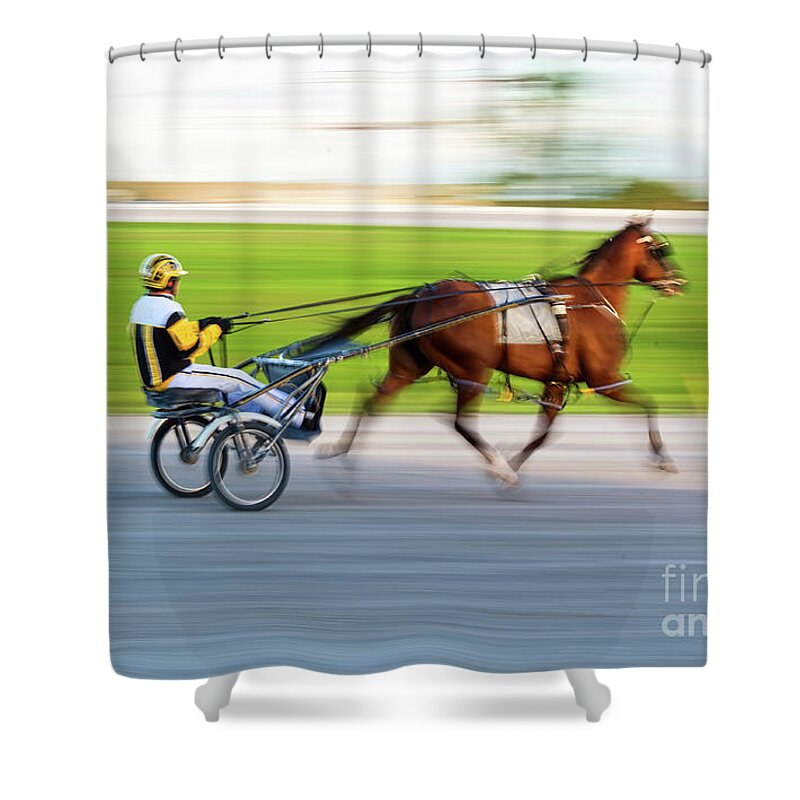 Race Shower Curtain featuring the photograph Harness Racing by Les Palenik