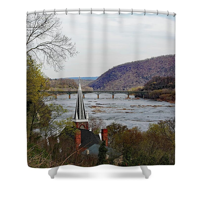 Harpers Shower Curtain featuring the photograph Harpers Ferry - Shenandoah meets the Potomac by Ronald Reid