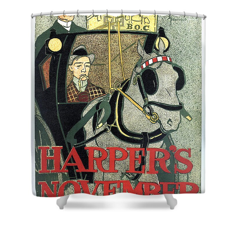 Harper's Magazine Shower Curtain featuring the mixed media Harper's Magazine - Magazine Cover - November - Vintage Art Nouveau Poster by Studio Grafiikka