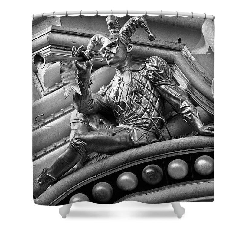 Jester Shower Curtain featuring the photograph Harrah's Jester B-W by Christopher Holmes