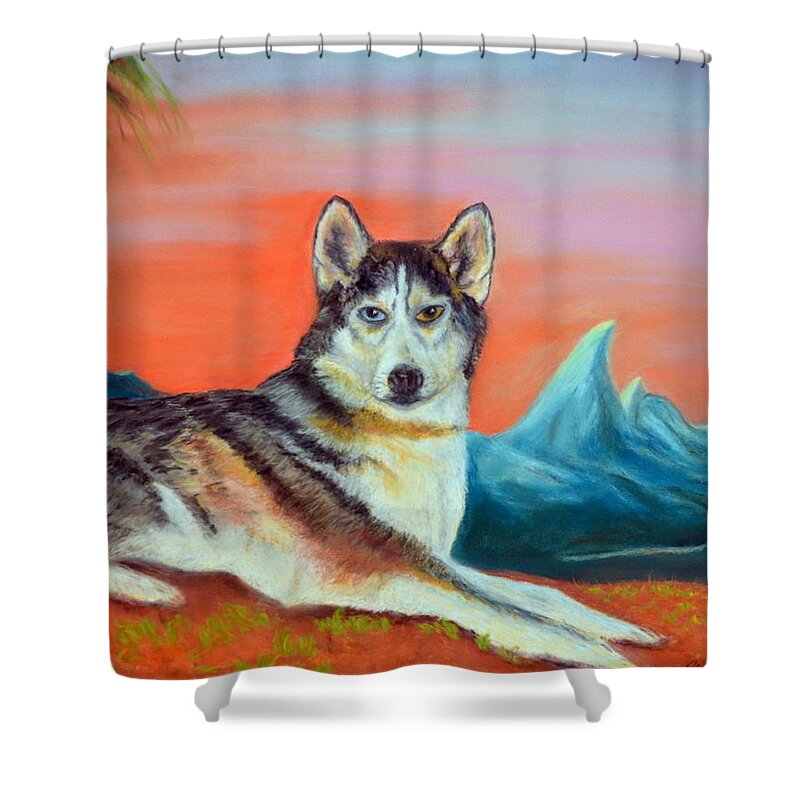 Wolf Shower Curtain featuring the pastel Harry by Antonia Citrino