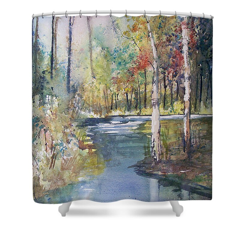 Ryan Radke Shower Curtain featuring the painting Hartman Creek Birches by Ryan Radke