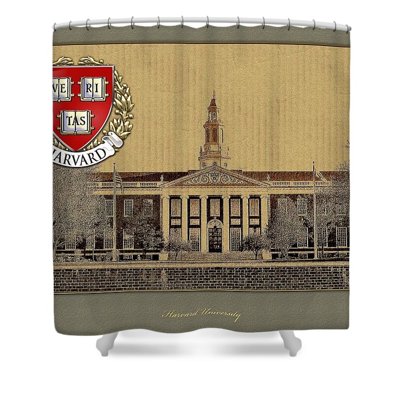 Universities Shower Curtain featuring the photograph Harvard University Building With Seal by Serge Averbukh