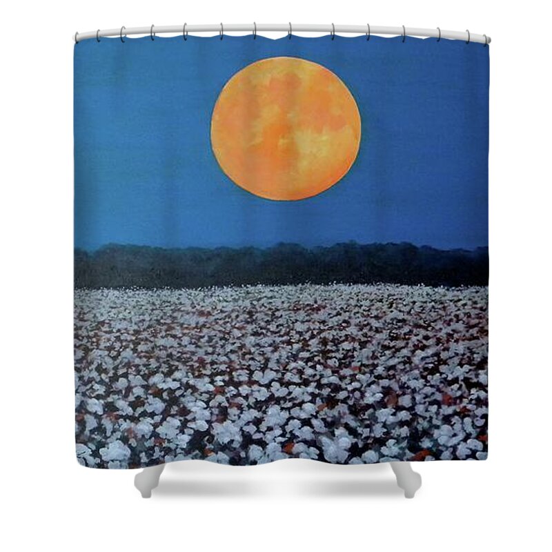 Cotton Shower Curtain featuring the painting Harvest Moon by Jeanette Jarmon
