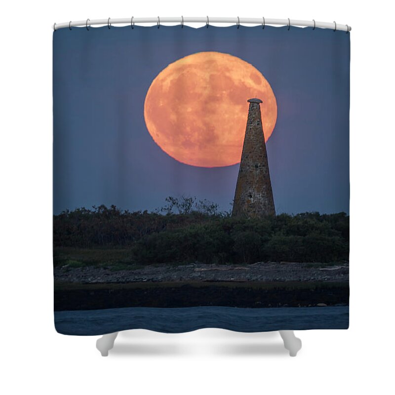 Maine Shower Curtain featuring the photograph Harvest Moon over Stage Island, Maine by Colin Chase