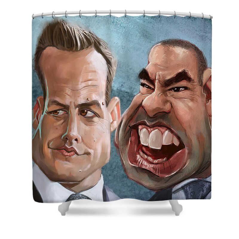 Suits Shower Curtain featuring the painting Harvey and Louis by Arie Van der Wijst