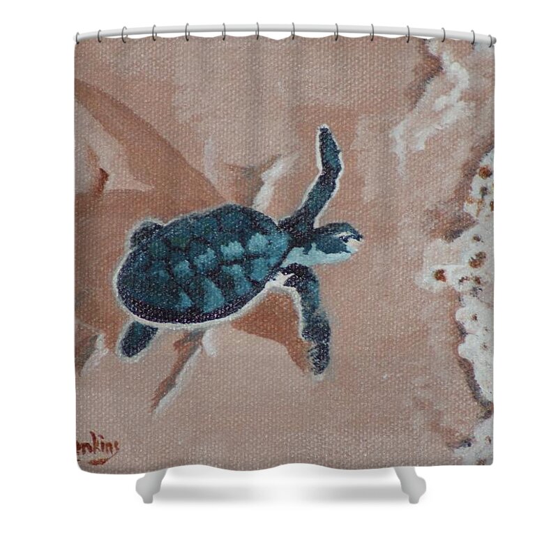 Turtle Shower Curtain featuring the painting Hatchling by Mike Jenkins