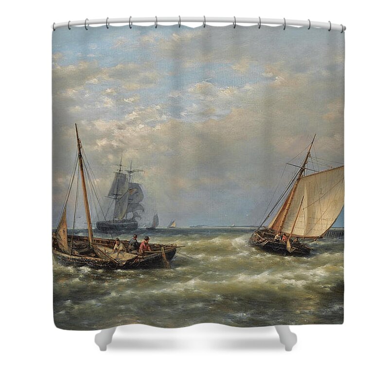Abraham Hulk Shower Curtain featuring the painting Hauling in the Nets by Abraham Hulk