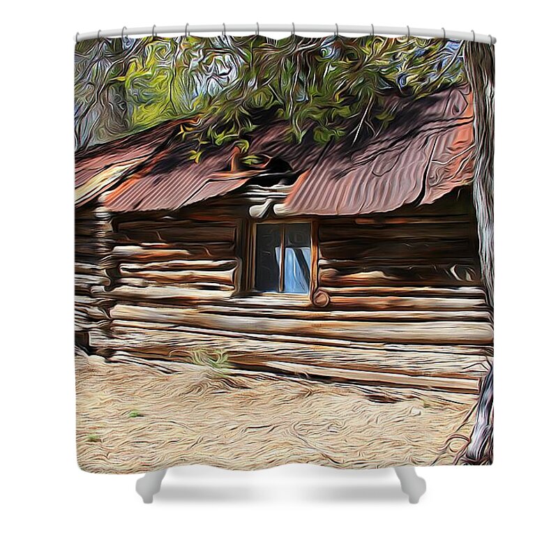 Homestead Shower Curtain featuring the painting Haunted Canyon Homestead by Hans Brakob