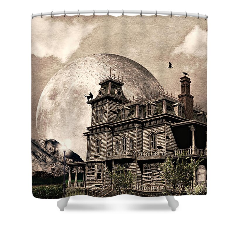 Halloween Shower Curtain featuring the mixed media Haunted Haven by Ally White
