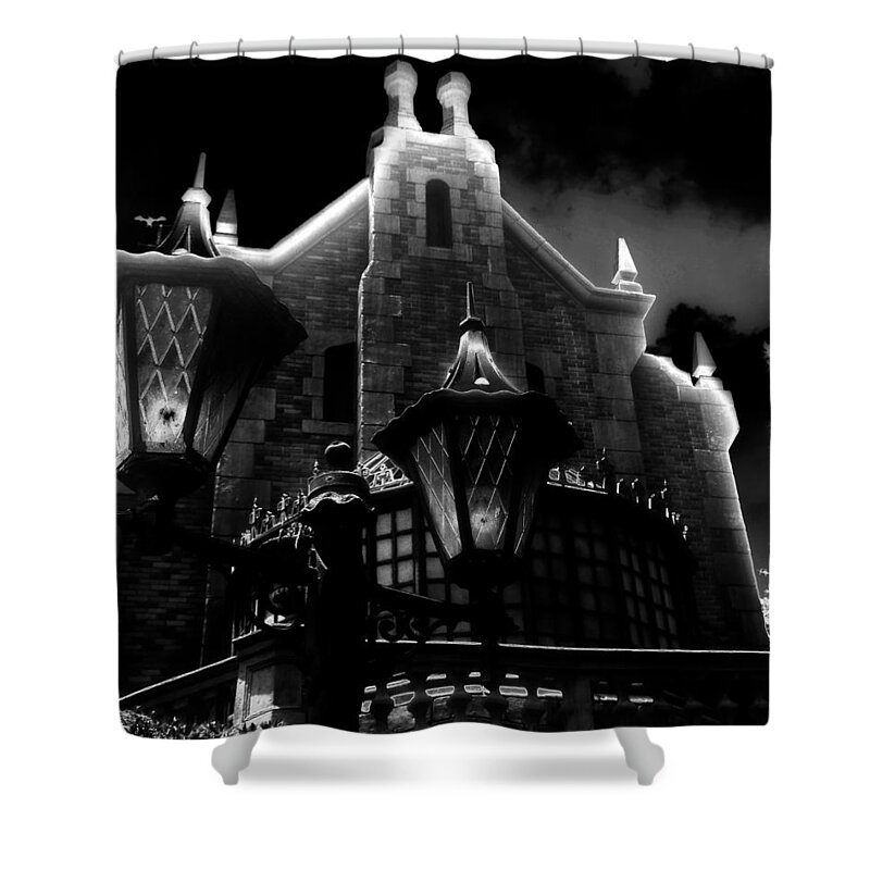 Fine Art Photography Shower Curtain featuring the photograph Haunted Mansion Night by David Lee Thompson