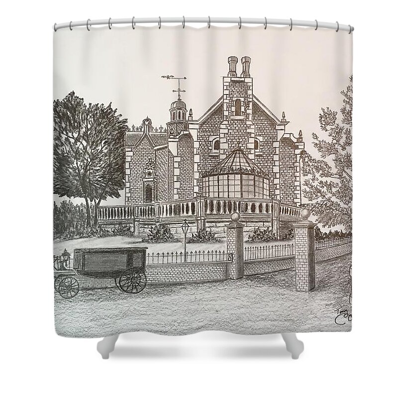 House Shower Curtain featuring the drawing Haunted Mansion by Tony Clark