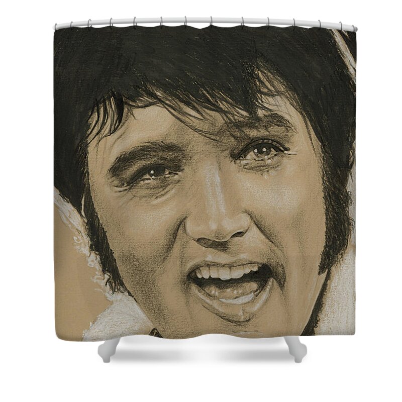 Elvis Shower Curtain featuring the drawing Have a happy by Rob De Vries
